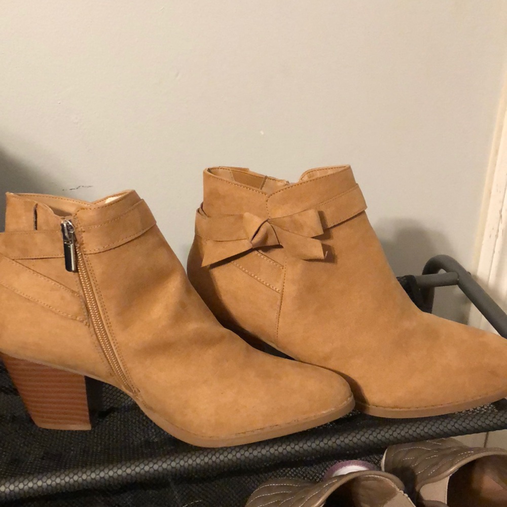 Torrid wide width tan bow booties